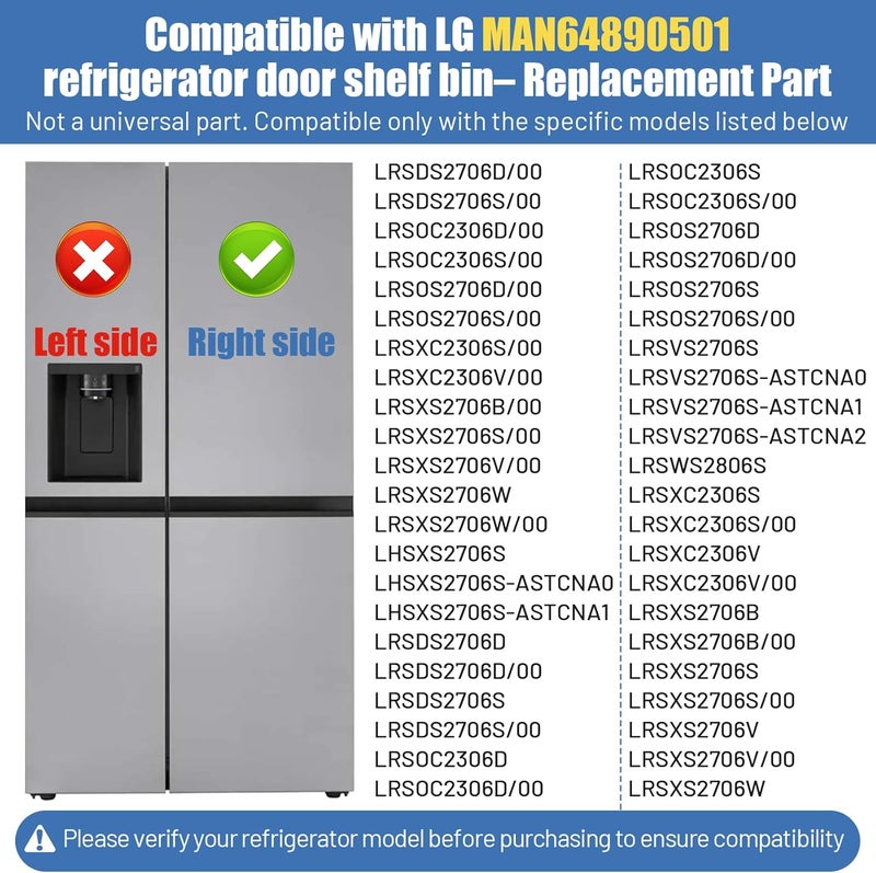 iouxvt UPGRADED MAN64890501 Refrigerator Door Shelf Bin Compatible With LG Refrigerator Door Bin LRSOS2706S LRSXS2706S LRSXS2706V LRSXS2706W LRSDS2706S Fridge Gallon Shelf Door Basket Replacement Right - Image 4